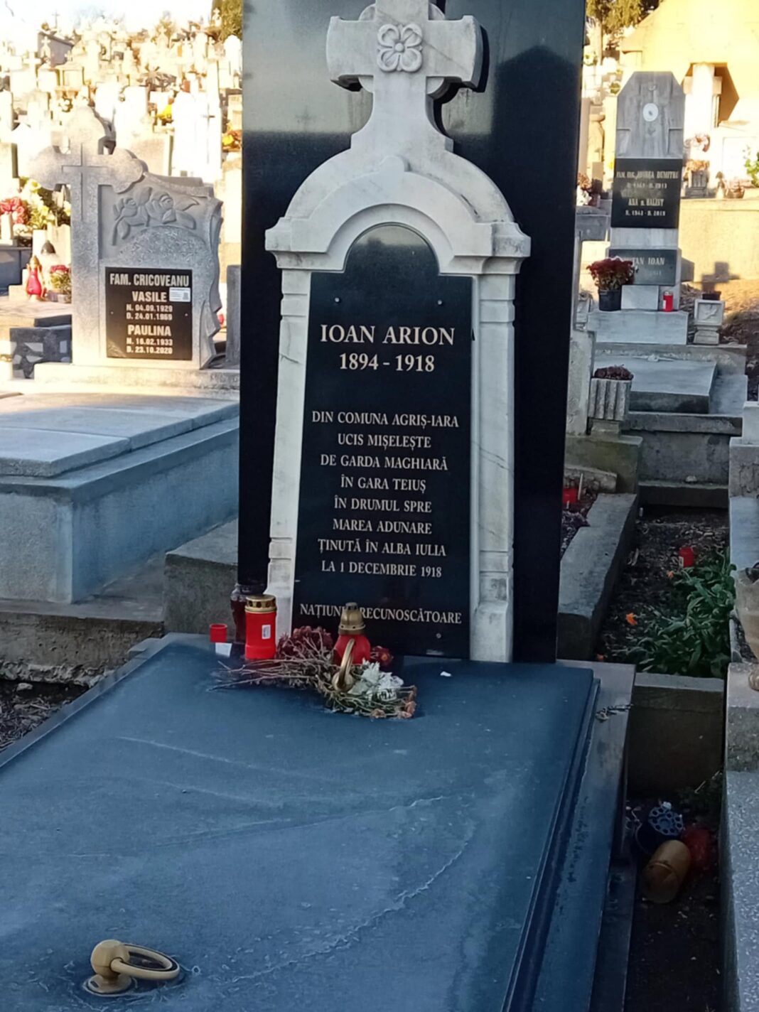 Stegarul Marii Uniri, Ion Arion, primul martir al Unirii din 1918. Ucis în gara din Teiuș, în timp ce flutura steagul tricolor