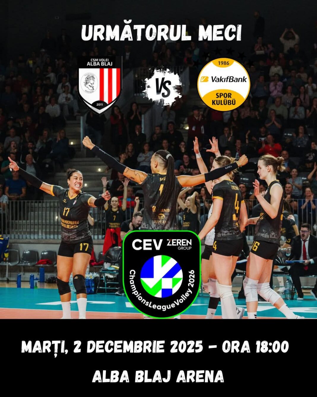 Astăzi, ora 18:00 Volei Alba Blaj – VakifBank Istanbul. Duel tare pentru ardelence în Liga Campionilor