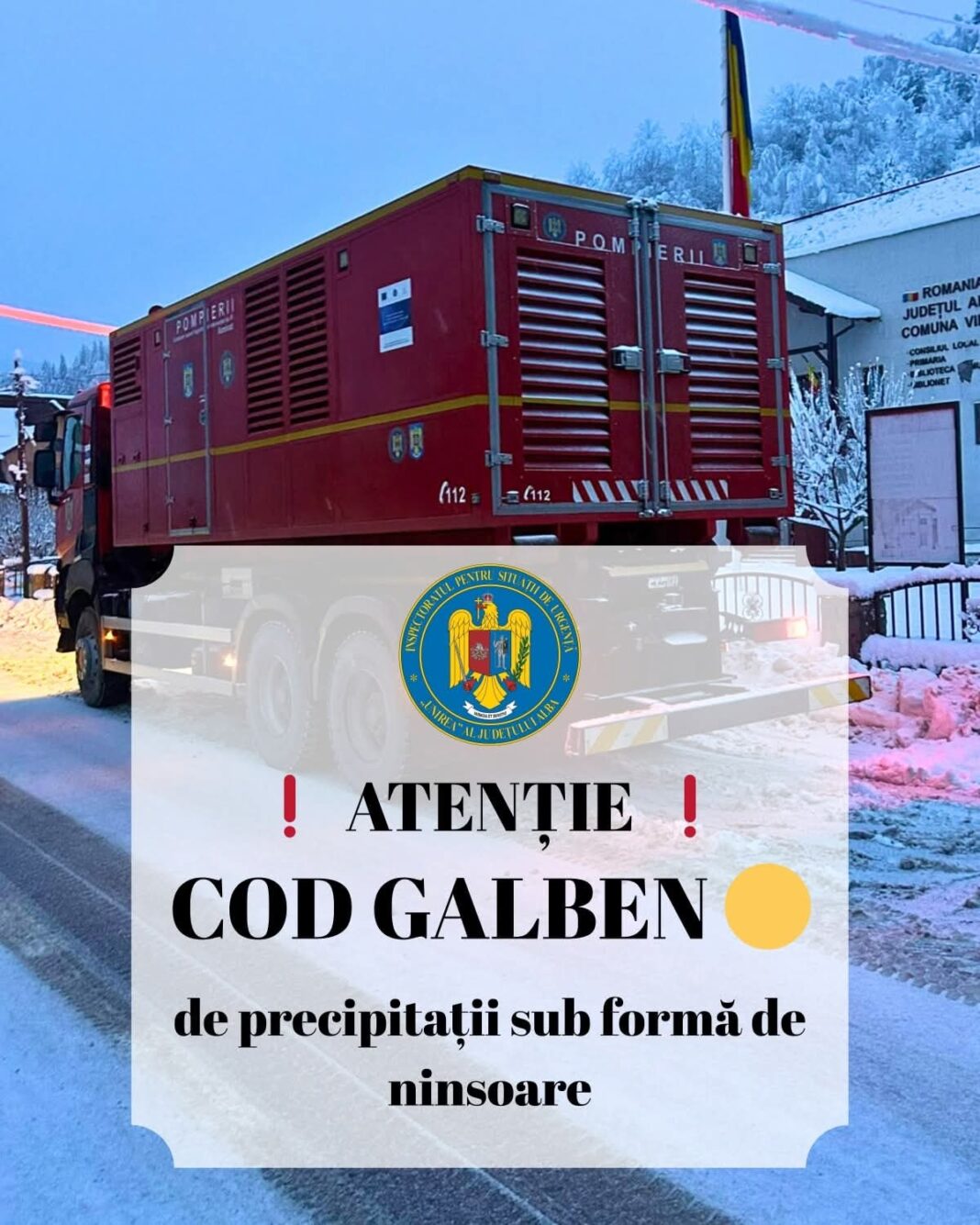Județul Alba, sub atenționare Cod Galben de ninsori, până joi la amiază. Atenționări din patea ISU Alba
