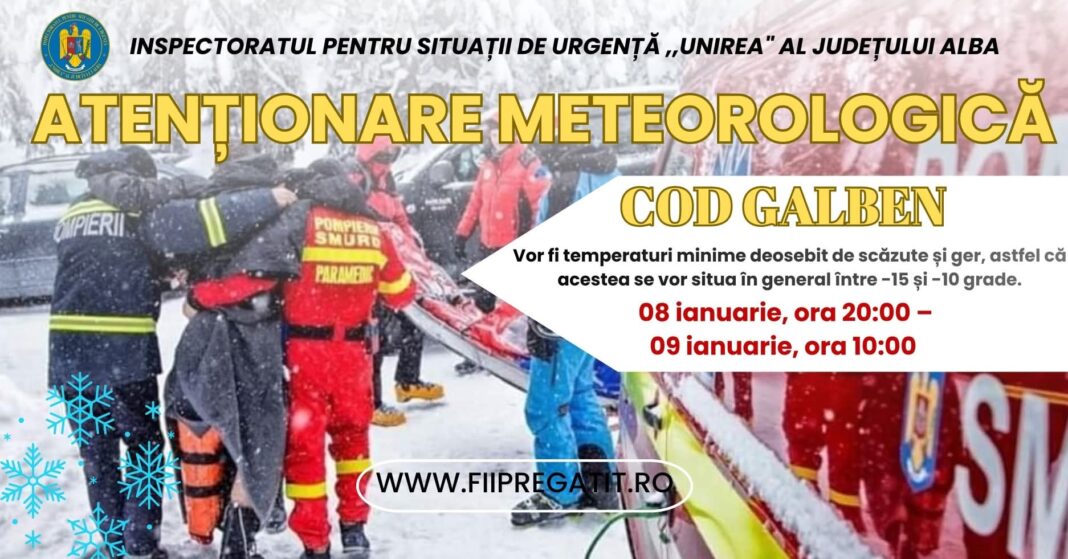 Județul Alba sub incidența Codului Galben și Portocaliu de ger și viscol, până vineri dimineața. Recomandări din partea ISU Alba