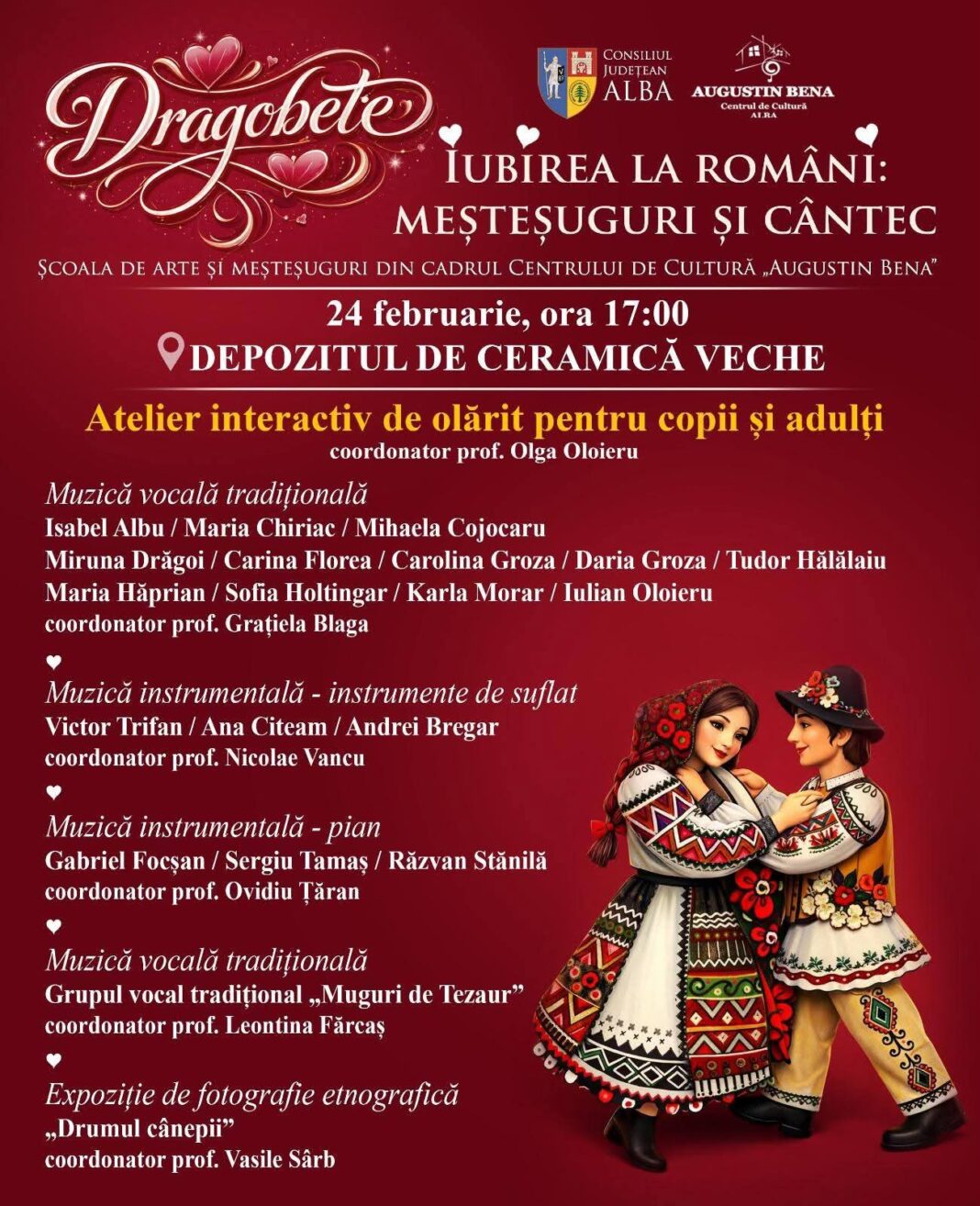 24 februarie: „Iubirea la români: meșteșuguri și cântec”. Ateliere de olărit pentru copii și adulți, la Depozitul de Ceramică Veche din Alba