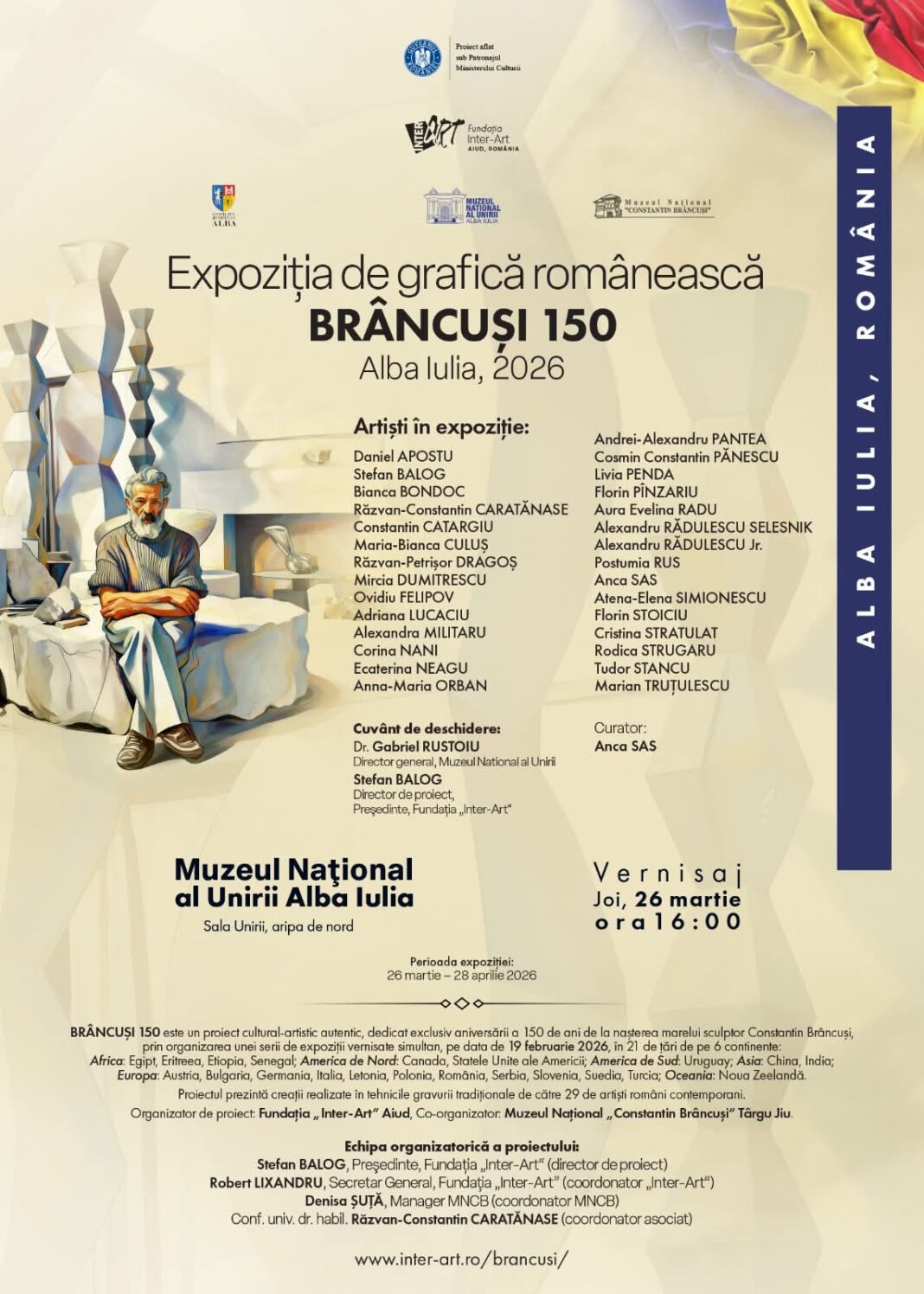 26 martie, ora 16:00 Vernisajul expoziției de grafică românească „Brâncuși 150”, la Muzeul Național al Unirii din Alba Iulia