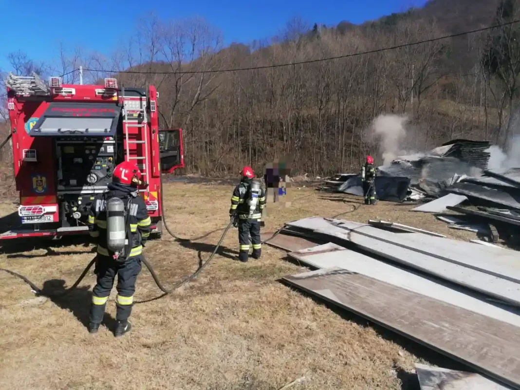 Mai multe panouri sandwich au luat foc pe un teren din Mogoș