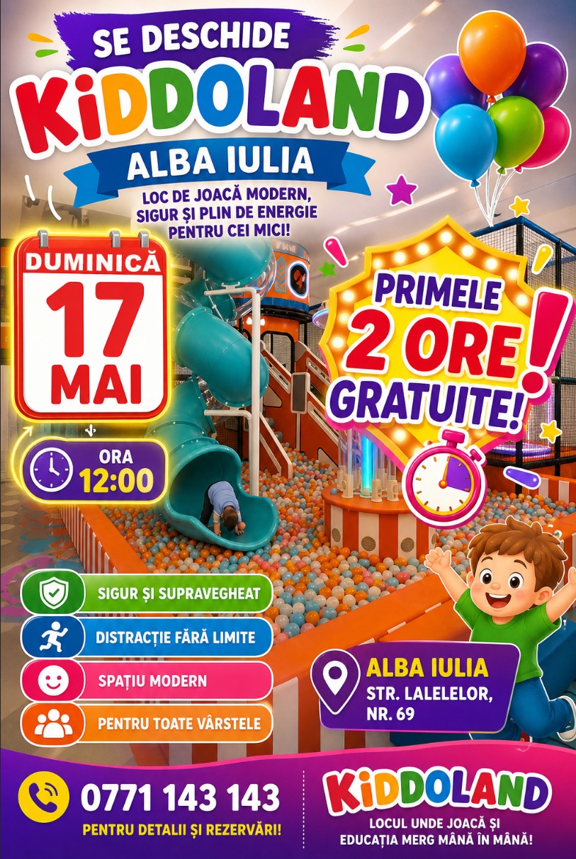 Kiddoland se deschide în Alba Iulia: distracție gratuită pentru copii în ziua inaugurării