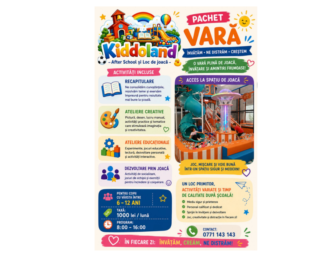 Kiddoland lansează „Pachetul Vară” pentru copiii din Alba Iulia: educație, joacă și activități creative într-un mediu sigur